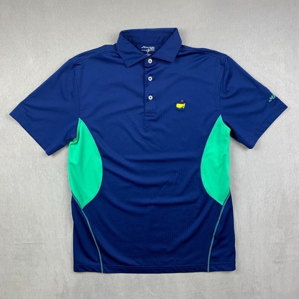 Masters Tech Men Shirt Small Blue Green Polo Golf Stretch Polyester Spandex 2015